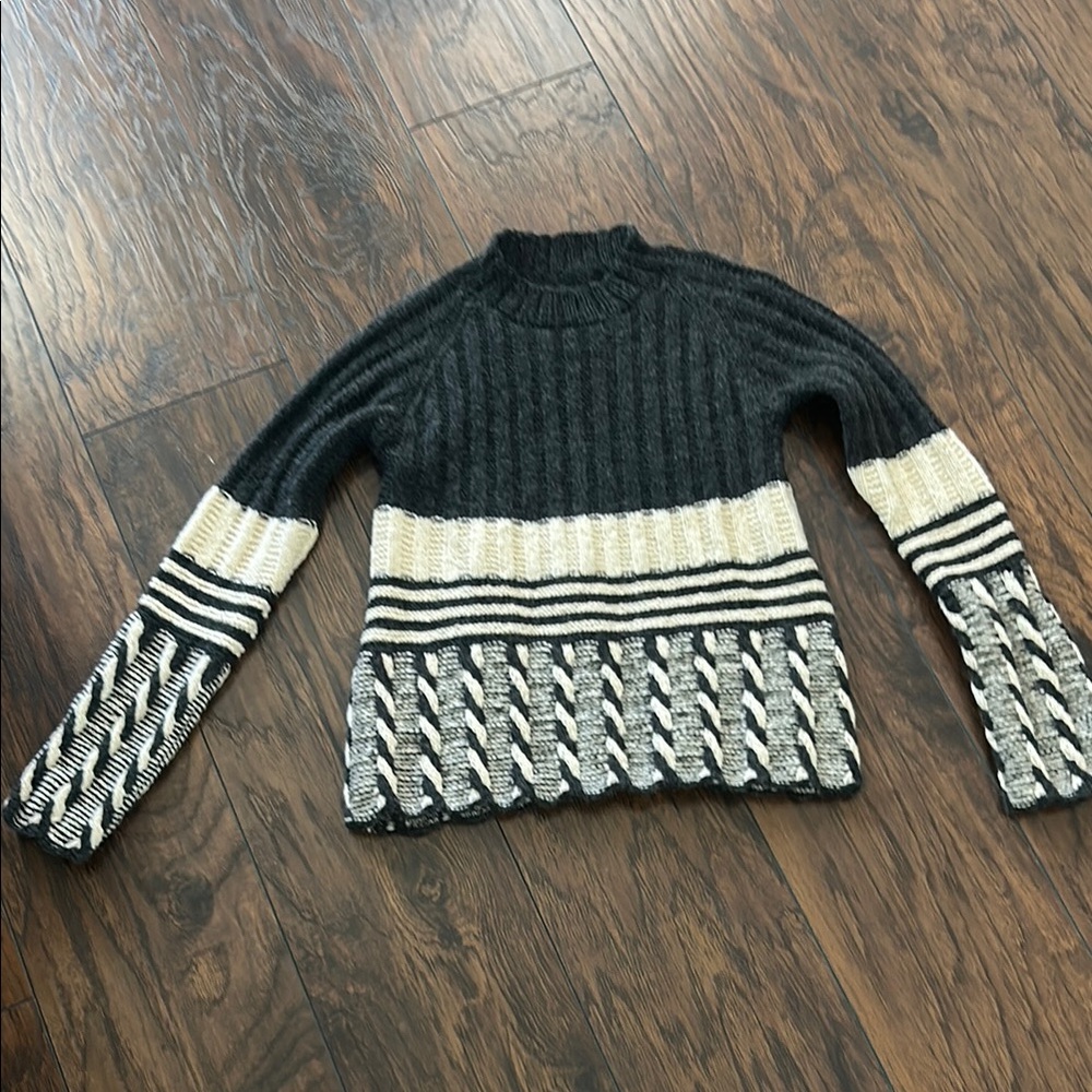 Striped Knit Sweater - Black and Cream
